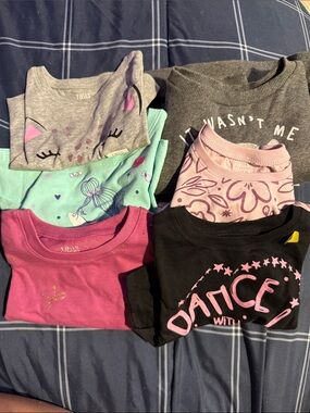 12 months Girls Graphic Tee Lot - Pink, Black, Gray, Mint & Purple